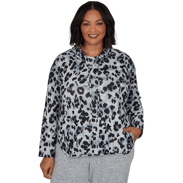 Plus Size Ruby Rd. Premium Cozy Knit Leopard Cowl Neck Sweater