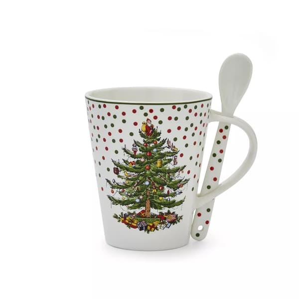 Spode Christmas Tree Polka Dot 14oz. Mug with Spoon - image 