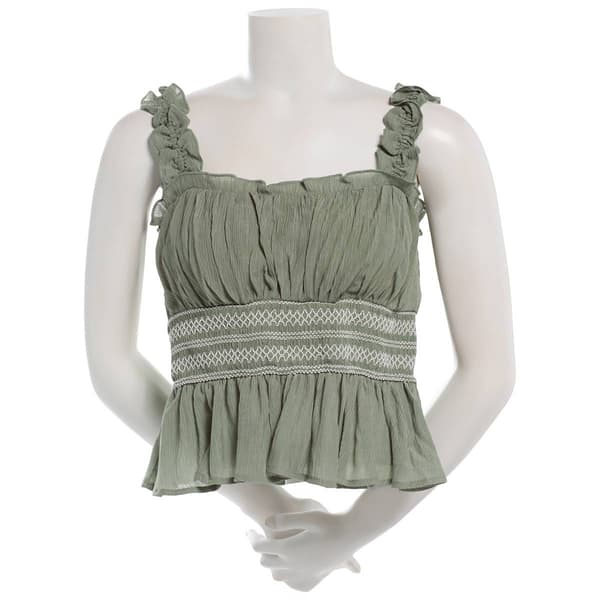 Juniors Trixxi Solid Bungee Strap Embroidered Smock Top - image 
