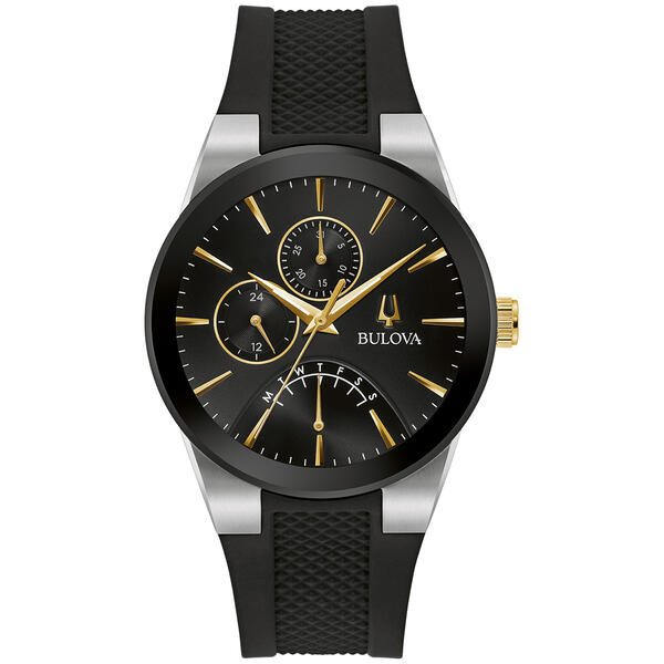 Mens Bulova Multifunction Black Silicone Strap Watch - 98C138 - image 