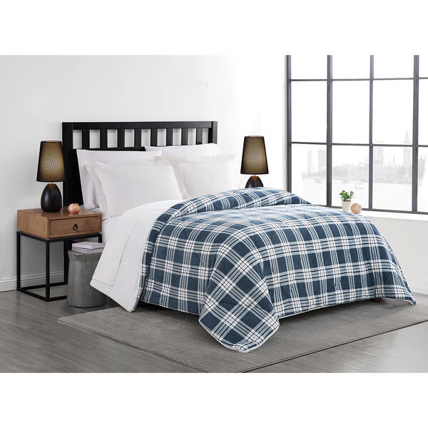 London Fog Sam Blue Plaid Comforter - image 
