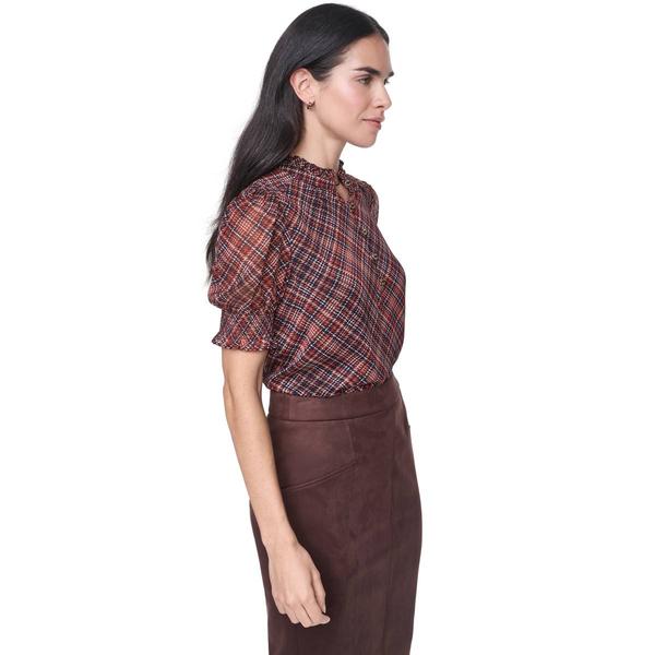 Womens Tommy Hilfiger Short Smock Sleeve Plaid Blouse