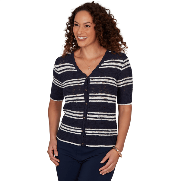 Petite Emaline Summer In The City Stripe Elbow Sleeve Cardigan