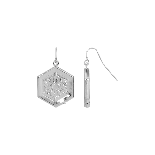 1928 Jewelry Silver Tone Octagon Wire Drop Earrings - image 