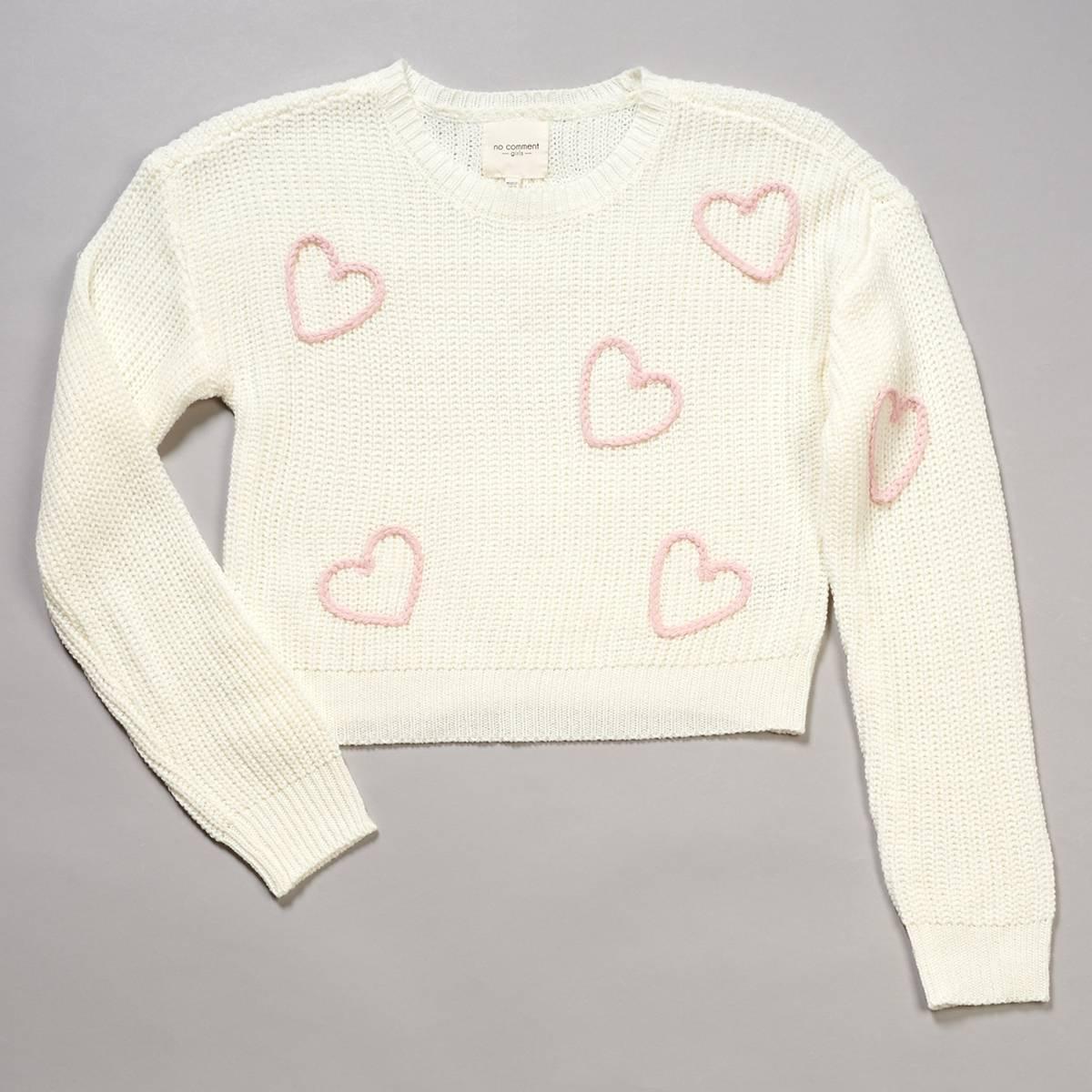 Girls (7-16) No Comment Long Sleeve Braided Hearts Sweater