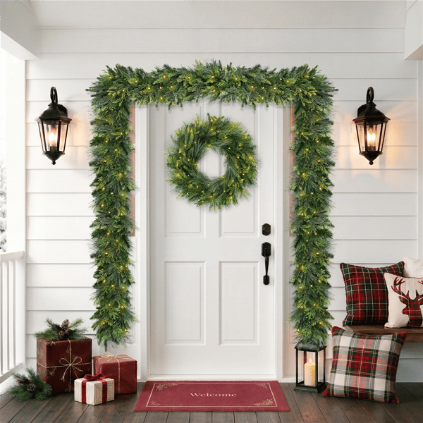 Puleo International 24in Pre-Lit Warm White LED Artificial Wreath