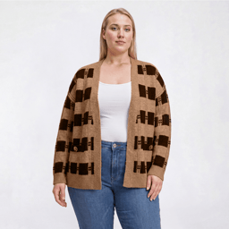 Plus Size Olive & Vine Long Sleeve Geometric Mossy Cardigan