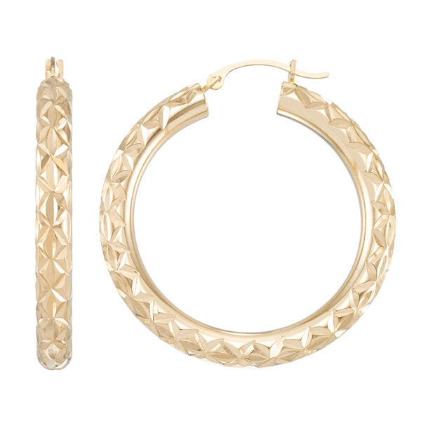 Evergold 14kt. Gold over Resin 32mm Textured Hoop Earrings - image 
