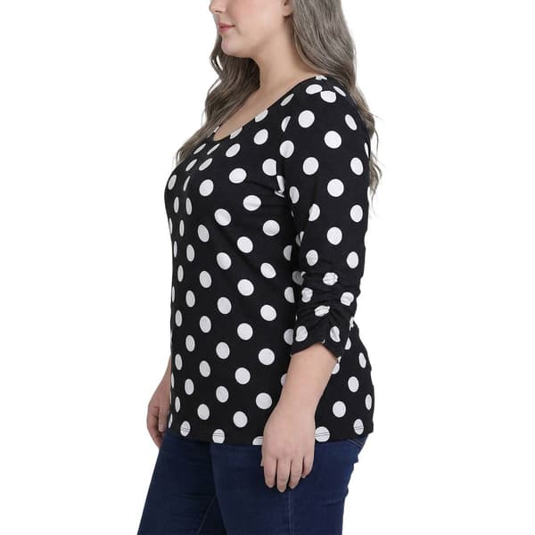 Plus Size NY Collection 3/4 Ruch Sleeve Dot Hacci Blouse