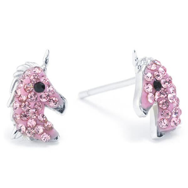Sterling Silver & Light Pink Crystal Unicorn Earrings - image 