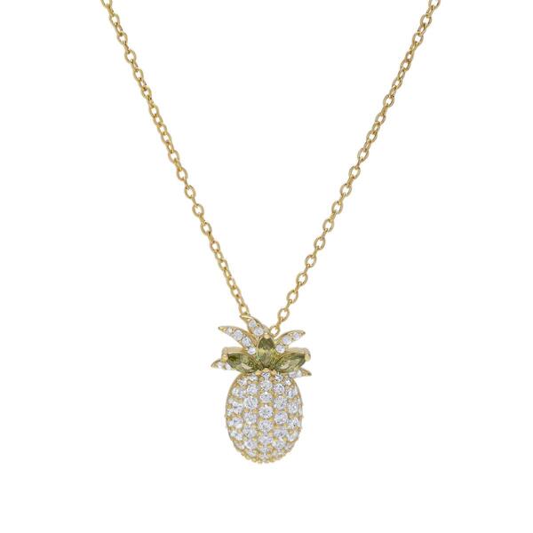Sterling Silver Plated Pineapple Pendant Necklace - image 