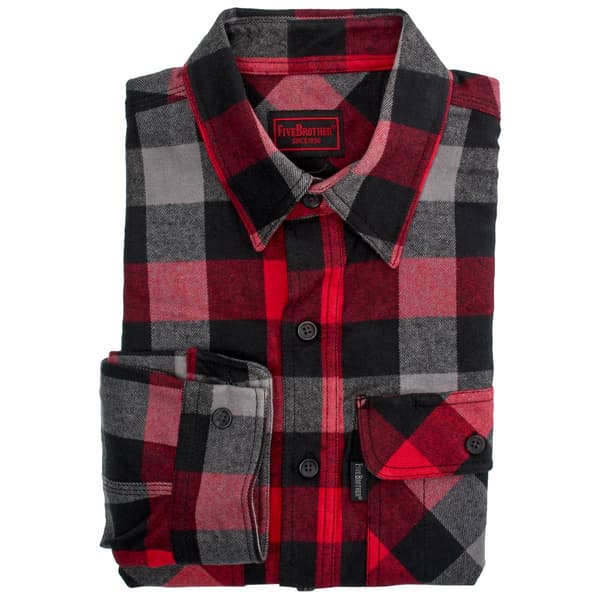 Mens FiveBrother&#40;R&#41; Long Sleeve Flannel Shirt - Burgundy/Black - image 