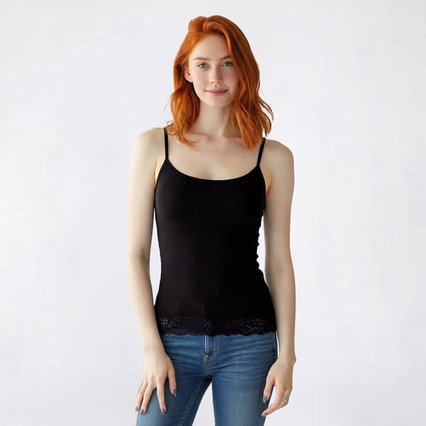 Juniors Derek Heart Scoop Neck Lace Hem Padded Cup Camisole