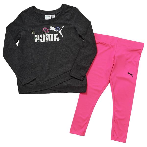 Girls &#40;4-6x&#41; Puma 2pc. Glitter Flower Top & Leggings Set - image 