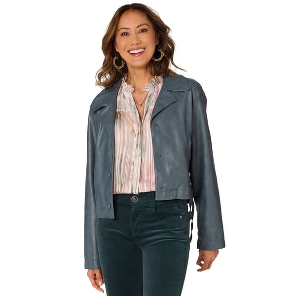Women Long Sleeve Button Front Pleather Lace-Down Moto Jacket