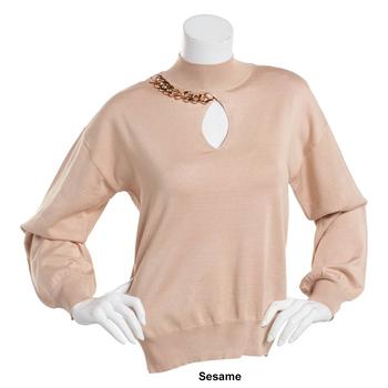 Womens Absolutely Famous Mock Neck Keyhole & Chain Trim Sweater - Boscov's