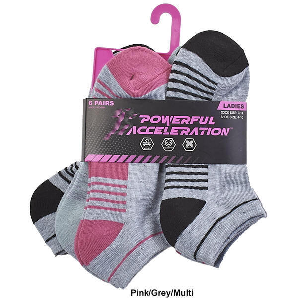Womens Powerful Acceleration 6pk. Stripe Low Cut Socks