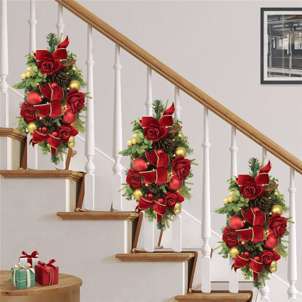 Puleo International Pre-Lit Adorned Red & Gold Banister Swag