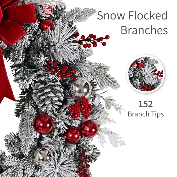 Puleo International 32in. LED Adorned Flocked Artificial Wreath