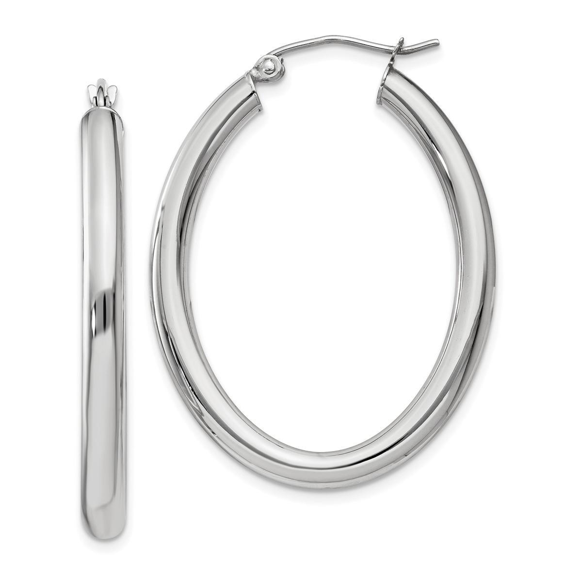 Gold Classics™ White Gold 3.5mm Oval Tube Hoop Earrings