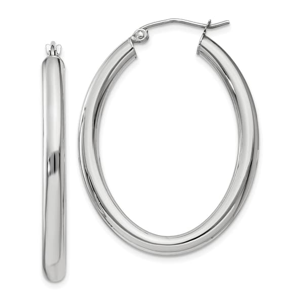 Gold Classics(tm) White Gold 3.5mm Oval Tube Hoop Earring - image 