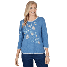 Womens Alfred Dunner Ann Arbor Floral Embroidered Sweater