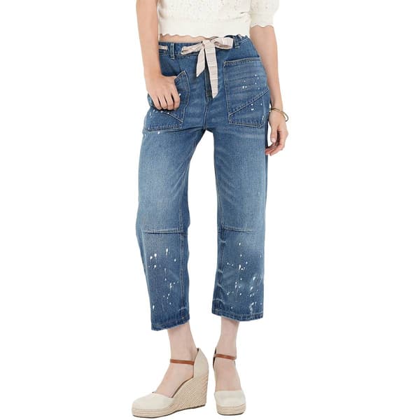 Womens MNK Straight Leg Splatter Jeans with Ribbon Belt