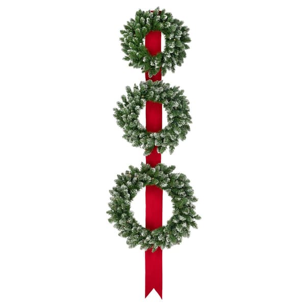 Northlight Seasonal Pre-Lit Flocked Wreaths on Ribbon - Set of 3
