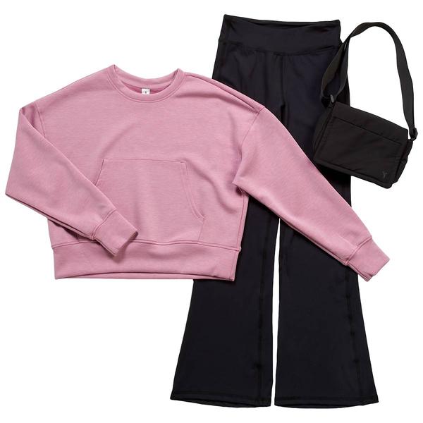 Girls (7-16) Yogalicious(R) Oversized Crew & Flare Leggings w/ Bag - image 