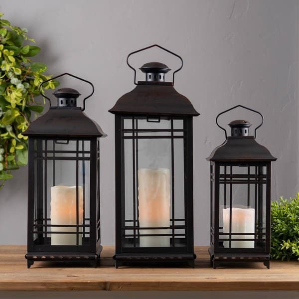 Melrose Traditional Black Metal Lanterns - Set of 3