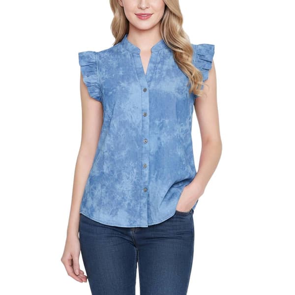 Womens NY Collection Flutter Cap Sleeve Button Front Blouse - image 
