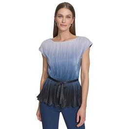 Womens DKNY Short Sleeve Ombre Tie Front Textured Blouse