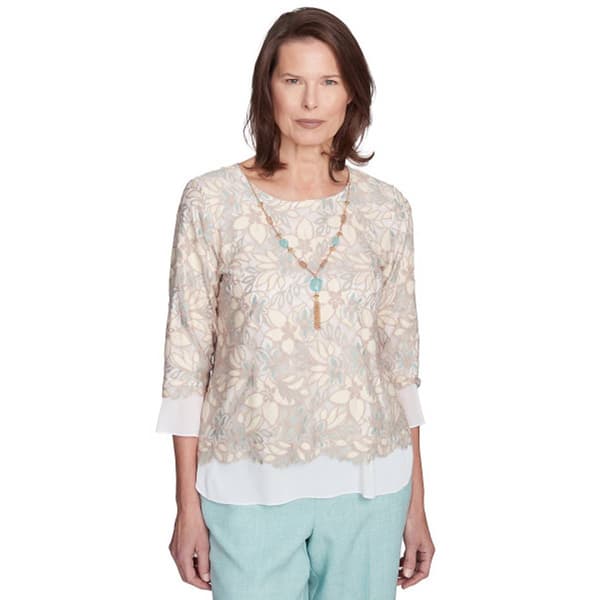 Womens Alfred Dunner Kensington Gardens Floral Lace Blouse - image 