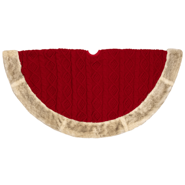 Northlight 48in. Cable Knit Christmas Tree Skirt w/ Faux Fur Trim