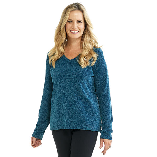 Petite Napa Valley Long Sleeve V-Neck Chenille Sweater - image 