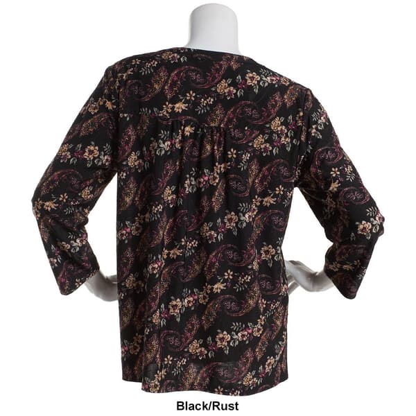 Womens Napa Valley 3/4 Sleeve Floral Paisley Pleated Blouse
