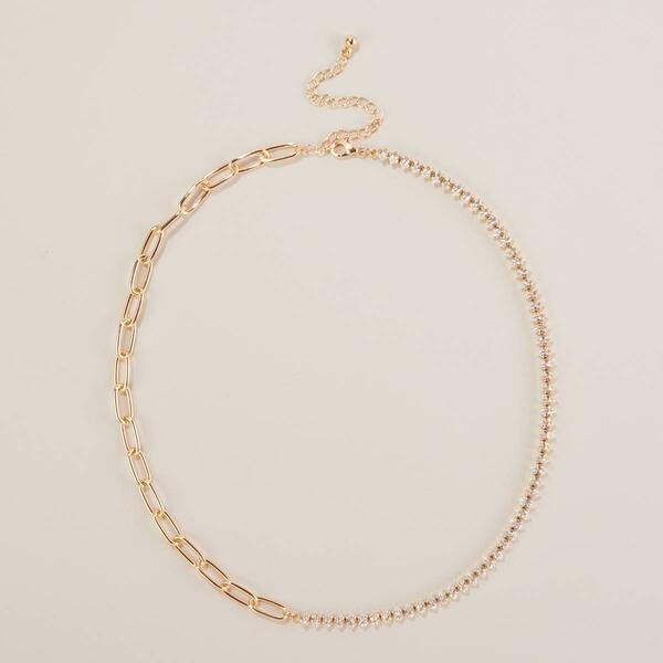 Rosa Rhinestones Gold-Tone Half Chains CZ Necklace - image 