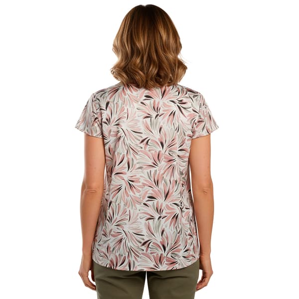 Womens Kasper Cap Sleeve Pleat Neck Abstract Fan Blouse