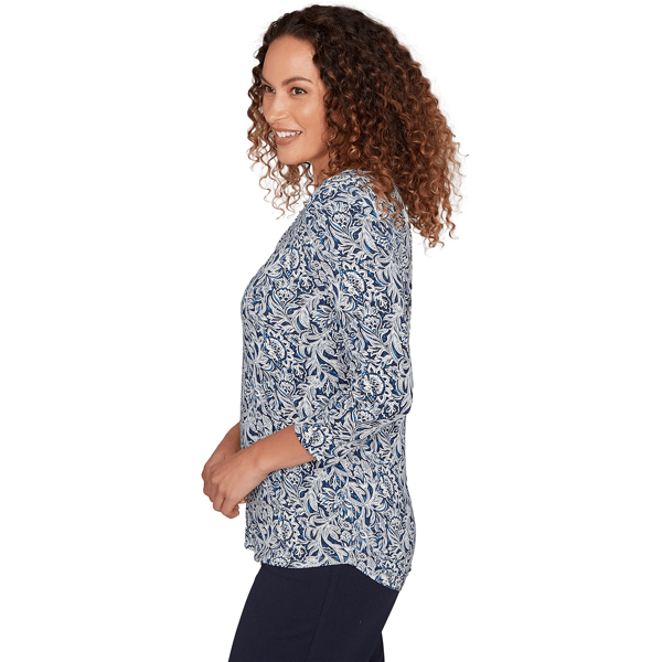 Womens Emaline Key Items 3/4 Sleeve Strap V-Neck Jacquard Blouse