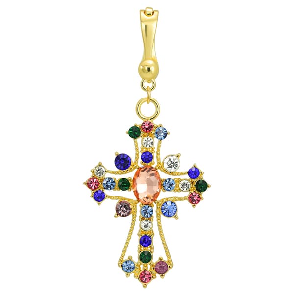 Wearable Art Gold-Tone Multi Color Stone Cross Enhancer - image 
