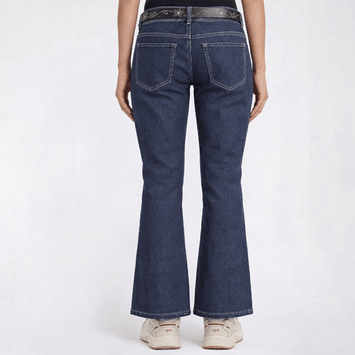 Womens Angels Mid Rise Floral Stud Embellished Belt Bootcut Jeans