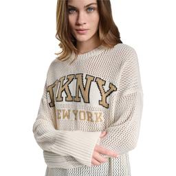 Womens DKNY Jeans Long Sleeve Open Stitch Varsity Logo Sweater