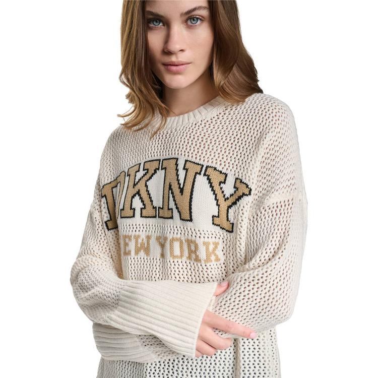 Womens DKNY Jeans Long Sleeve Open Stitch Varsity Logo Sweater