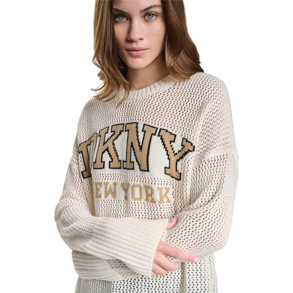 Womens DKNY Jeans Long Sleeve Open Stitch Varsity Logo Sweater