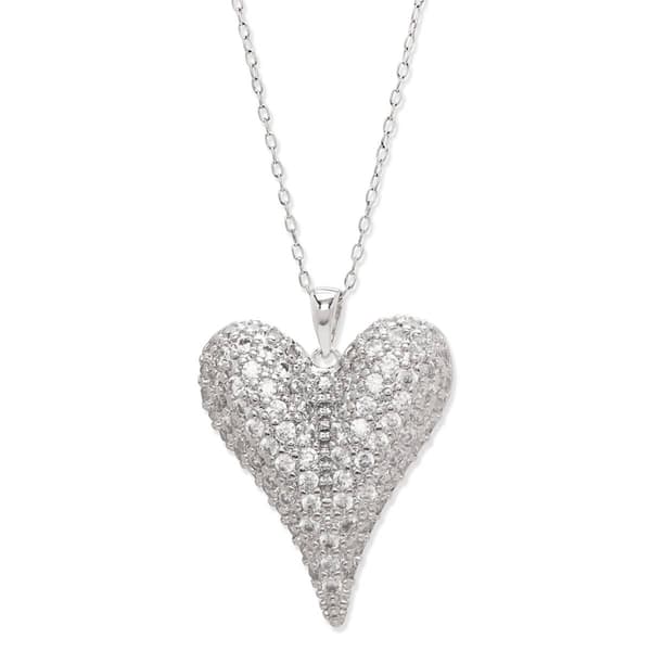 Silver Plated CZ Elongated Heart Pendant Necklace - image 