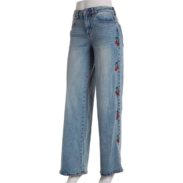 Juniors Madden Ultra 90''s Cherry Embroidered Wide Leg Jeans