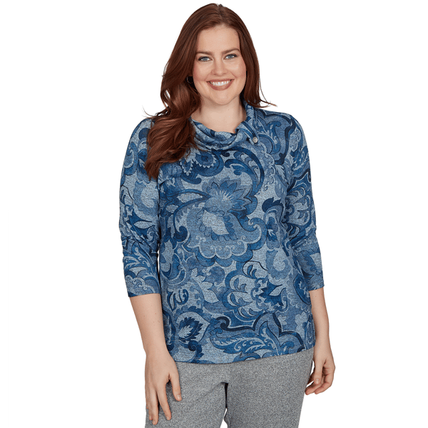 Womens Alfred Dunner Classics Paisley Scroll Cowl Neck Sweater - image 