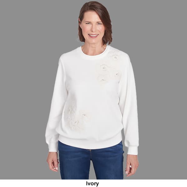 Womens Alfred Dunner Anti-Pill Floral Embroidered Sweatshirt