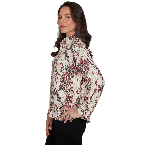 Womens Emaline Country Code Mock Neck Leopard Blouse