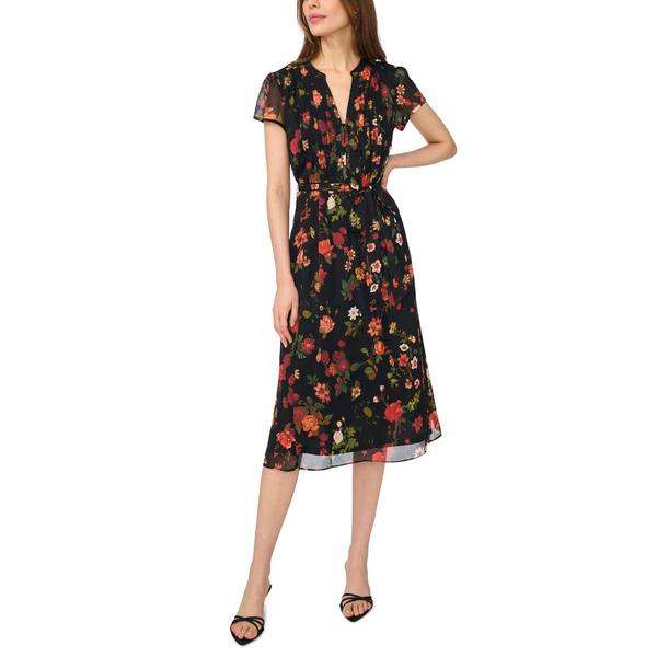 Womens MSK Short Sleeve Print Pintuck Midi